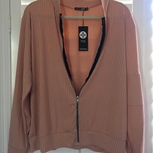 Blush/Taupe Ribbed ZIp-up Jacket